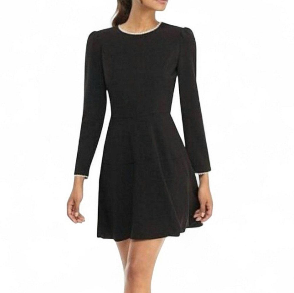 Gal Meets Glam Fit and Flare Dress Sz 12 Long Sleeve Black Minimalist Neutral
